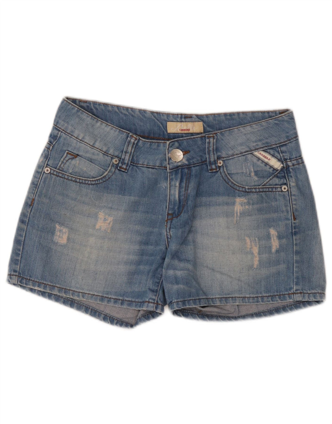 Pantalones Cortos De Mezclilla Desgastados Mujer Carrera W30 Azul Medio