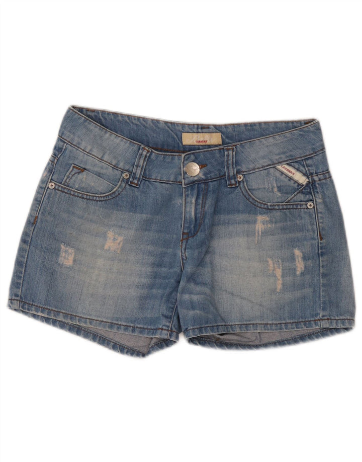 Pantalones Cortos De Mezclilla Desgastados Mujer Carrera W30 Azul Medio