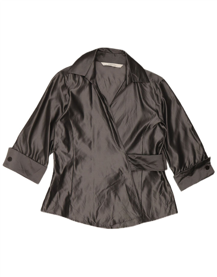 Zara Blusa cruzada de manga 3/4 para mujer UK 44 Acrílico gris grande