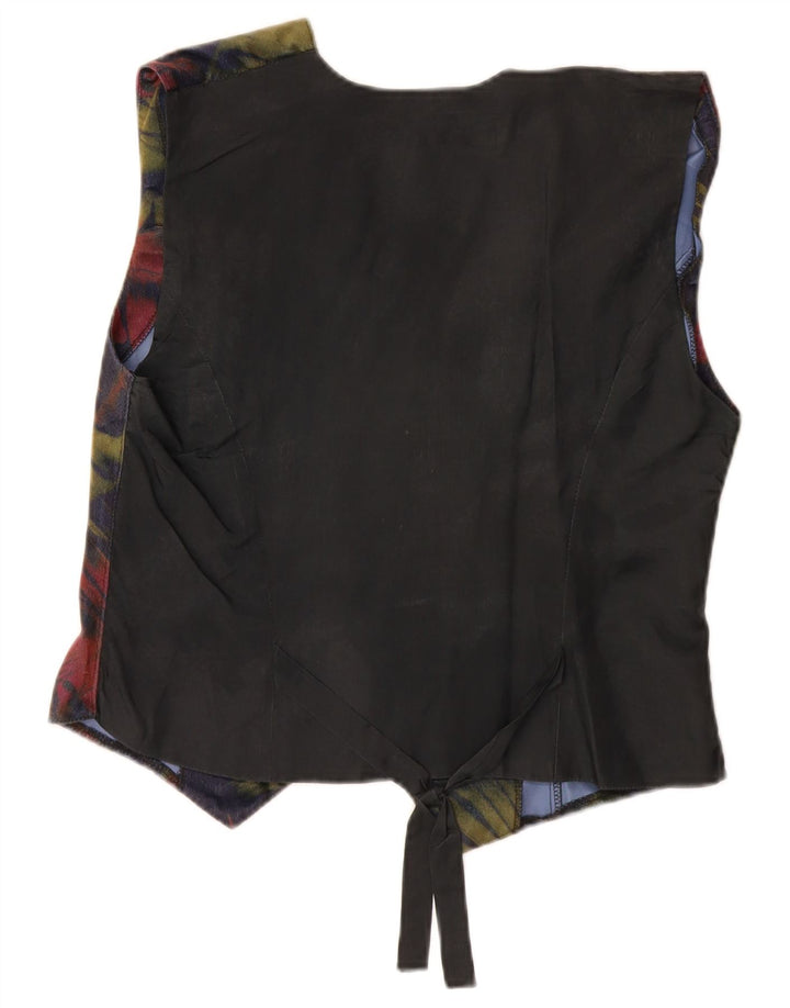 VINTAGE Chaleco de Mujer Reino Unido 12 Medio Azul Marino Floral