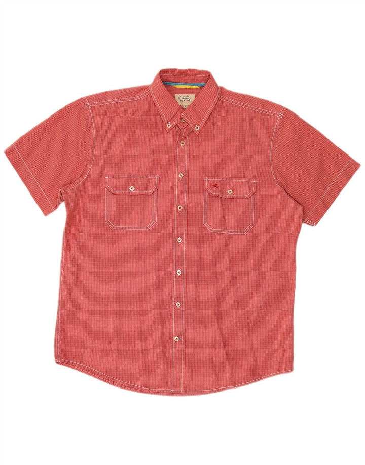 Camel Active Camisa de manga corta para hombre de algodón a cuadros rojos grandes