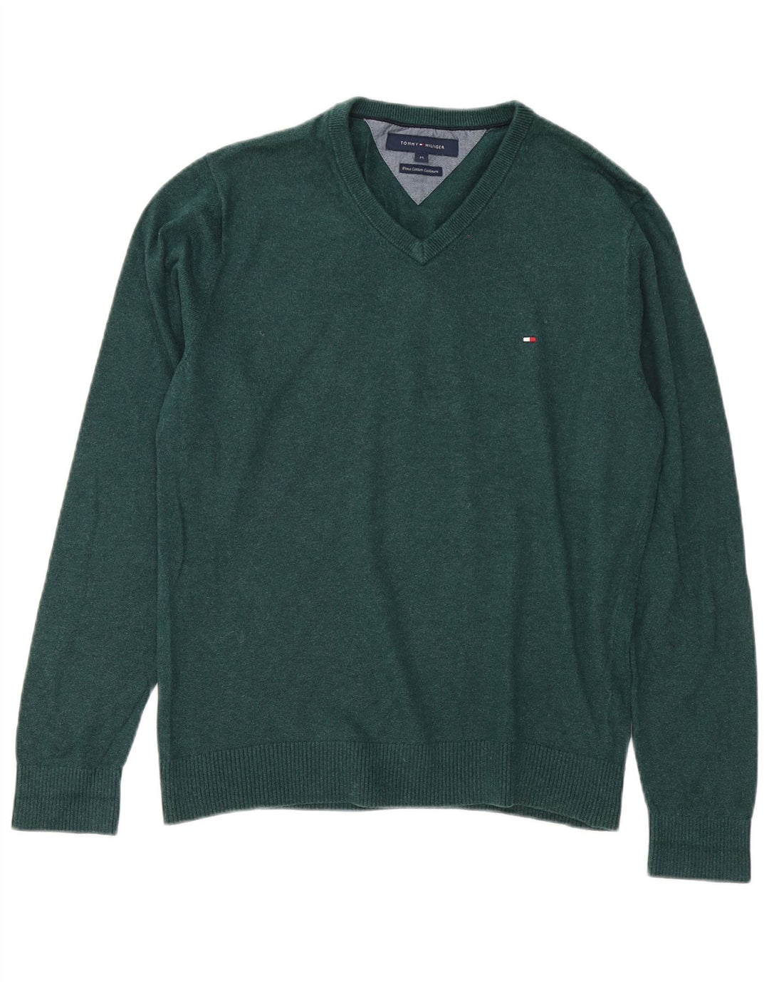Tommy Hilfiger Jersey con Cuello en V para Hombre Algodón Verde Medio
