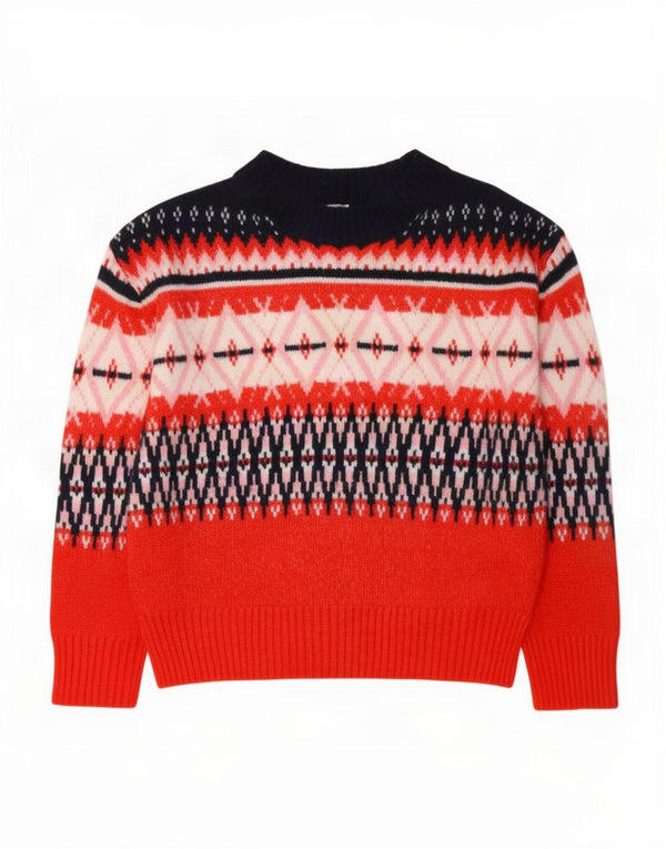Marks & Spencer Suéter tipo jersey con cuello redondo para mujer UK 10 Small Red Fair Isle
