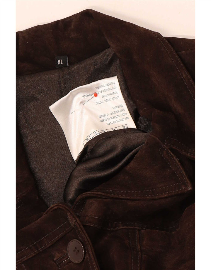 Vintage mujer ante chaqueta Reino Unido 18 XL cuero marrón