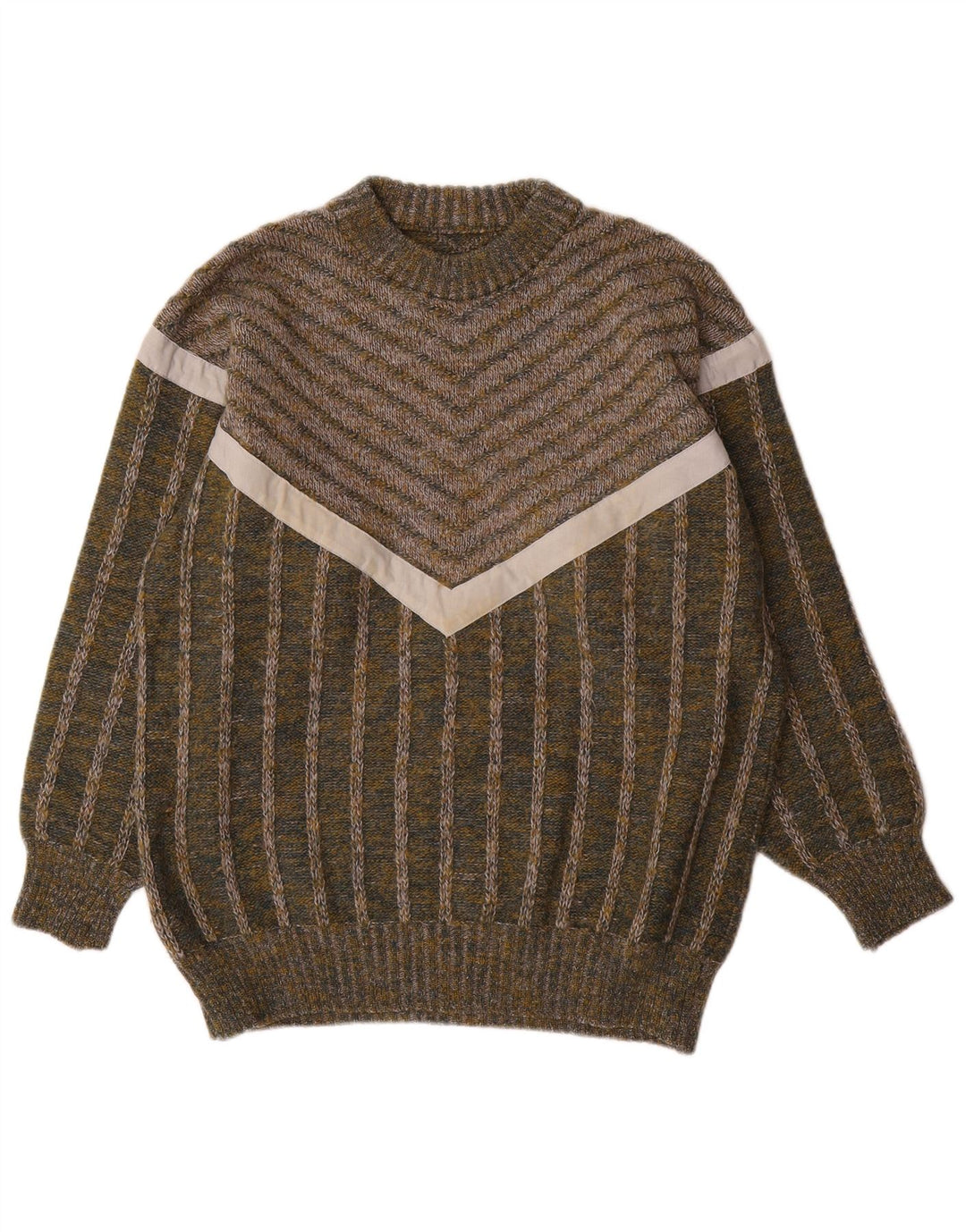 Vintage hombres cuello redondo jersey suéter medio verde rayas