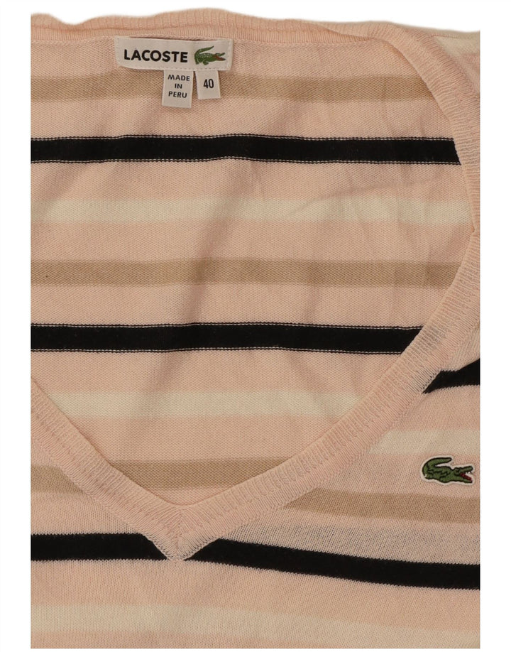 Lacoste Jersey con cuello en V para mujer Talla 40 Rayas rosas medianas