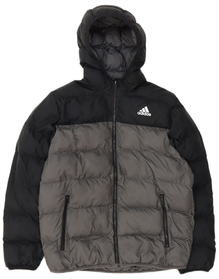Adidas Chaqueta acolchada con capucha para niños 13-14 años, color gris