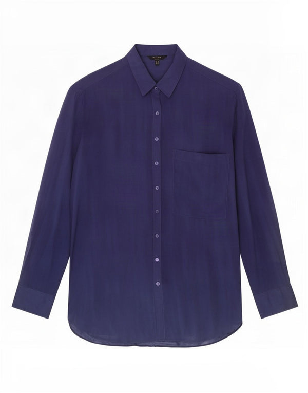 Massimo Dutti Womens Longline Oversized Shirt UK 10 Small Navy Blue Lyocell