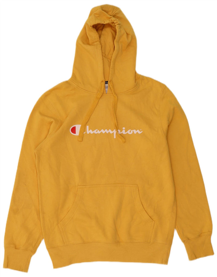 CHAMPION Jersey con capucha gráfica para hombre pequeño amarillo