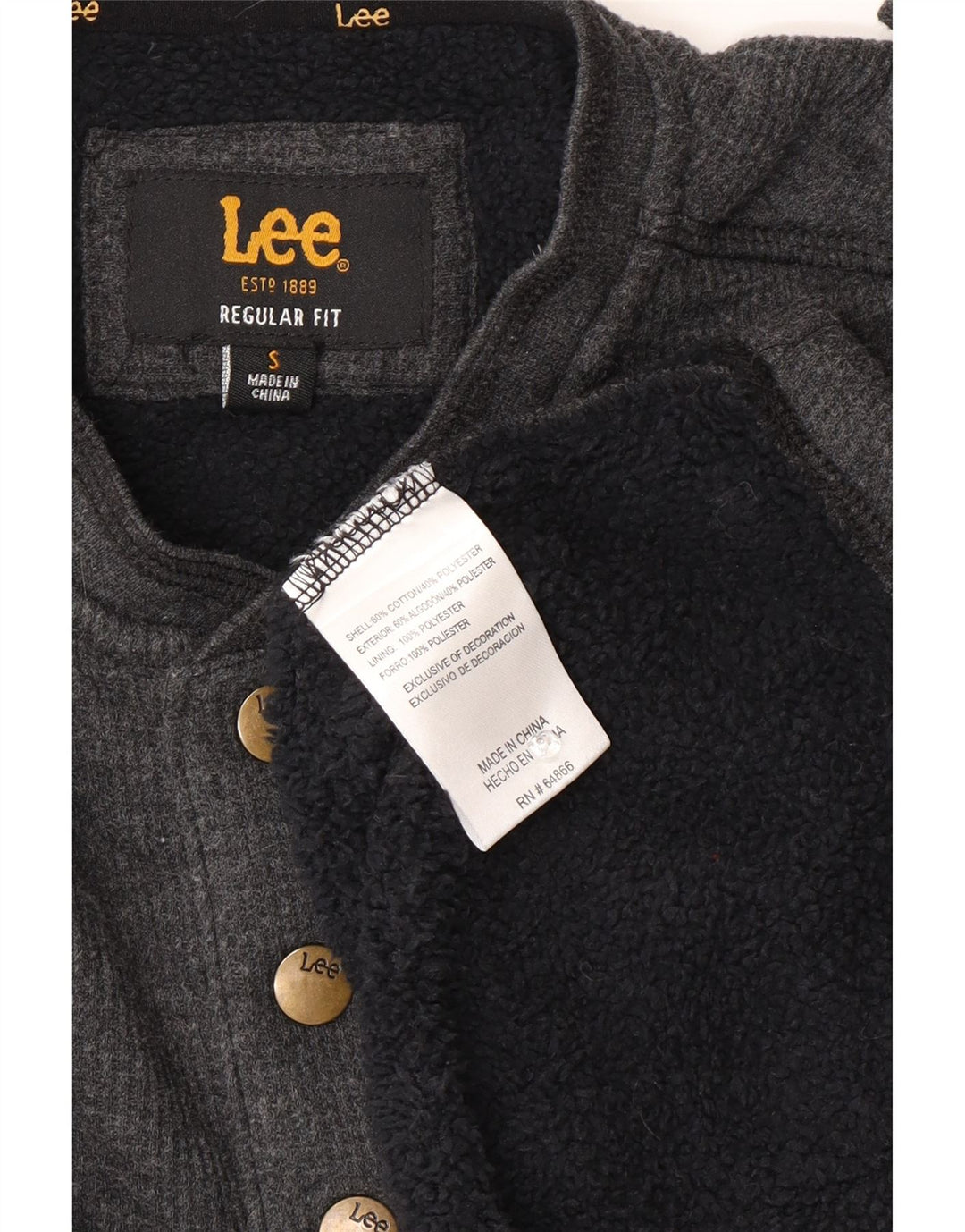 Lee Hombre Regular Fit Botón Cuello Sudadera Jumper Pequeño Algodón Gris