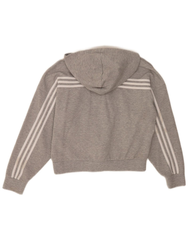 Adidas Suéter con capucha y cremallera de ajuste relajado para mujer UK 8/10 Small Grey Stripes