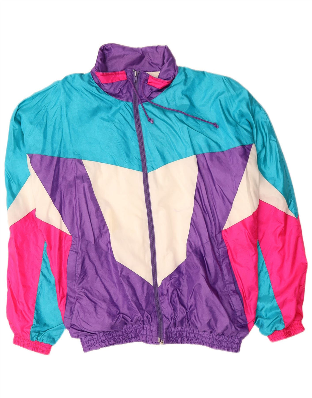 Vintage hombres chándal top chaqueta mediana multicolor colorblock 80s