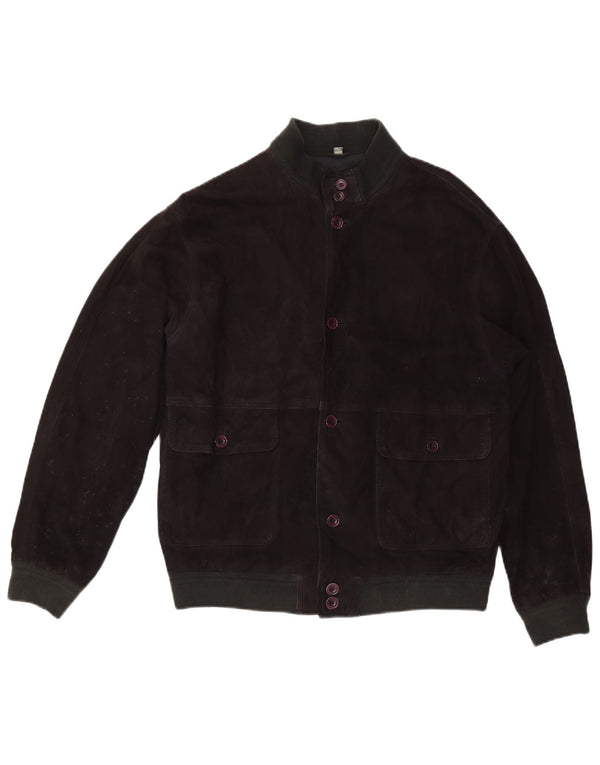 Vintage hombres ante bomber chaqueta IT 50 cuero negro grande