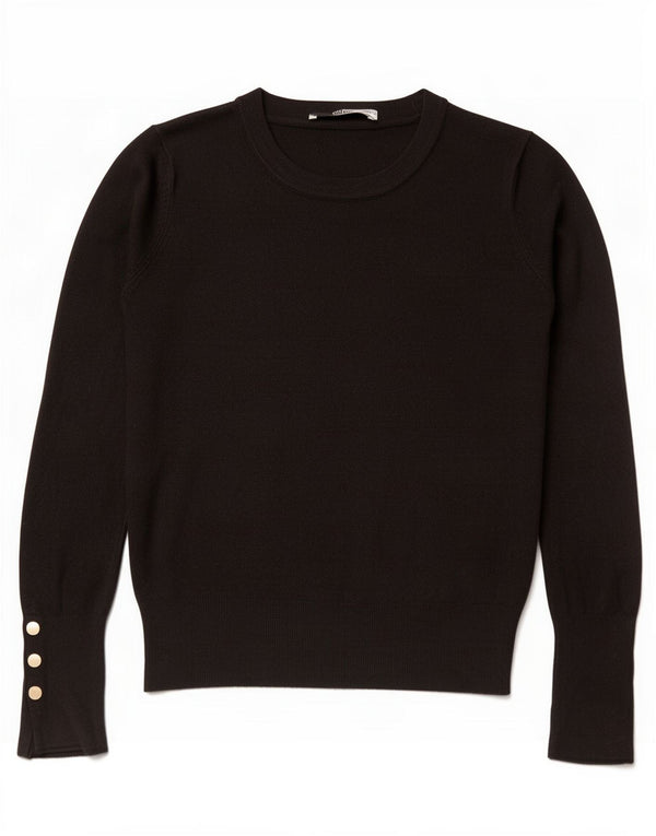 Zara Mujer Crop Crew Neck Jumper Sweater UK 10 Small Negro