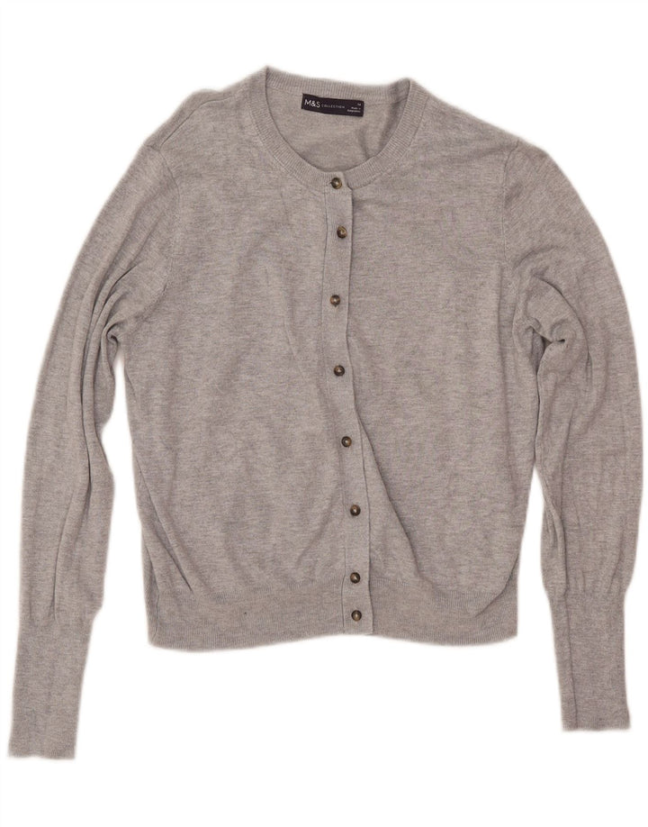 MARKS & SPENCER Suéter tipo cárdigan corto para mujer UK 44 Viscosa gris medio