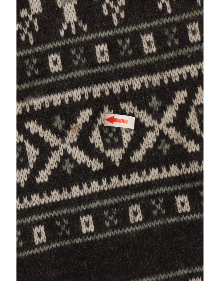 Henry Scott Jersey de cuello redondo para hombre, acrílico, gris medio, Fair Isle