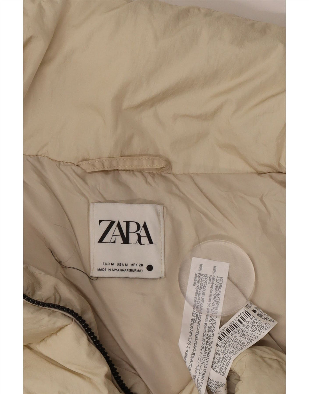 Zara Mujer Crop Chaqueta Acolchada Extragrande UK 44 Medium Beige Nylon