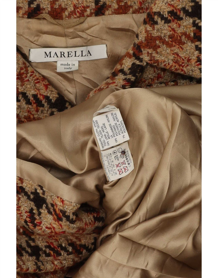 Marella Chaqueta Blazer para Mujer Reino Unido 42 Marrón Medio Pata de Gallo Clásica
