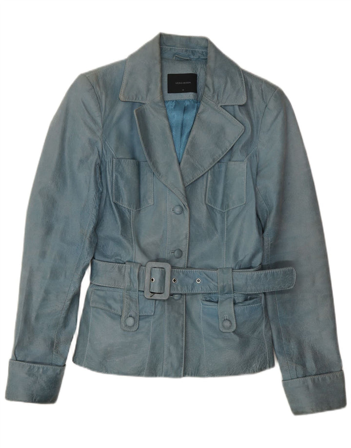 VINTAGE Chaqueta de cuero para mujer Reino Unido 12 Azul medio