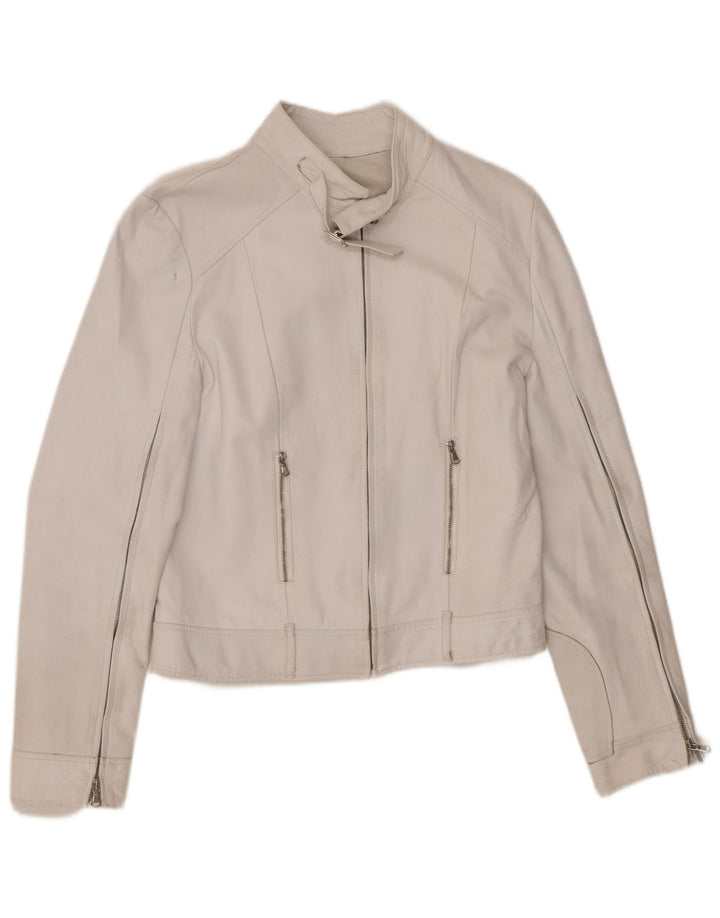 Vintage mujer crop chaqueta de cuero IT 46 cuero blanco grande