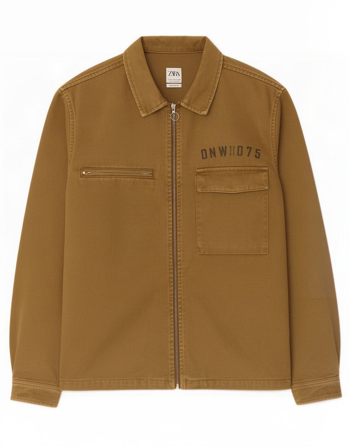 Zara Hombre Chaqueta Utilitaria De Ajuste Relajado UK 42 XL Caqui