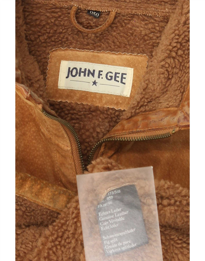 John F Gee Chaqueta de gamuza Sherpa para hombre IT 50 Cuero beige grande