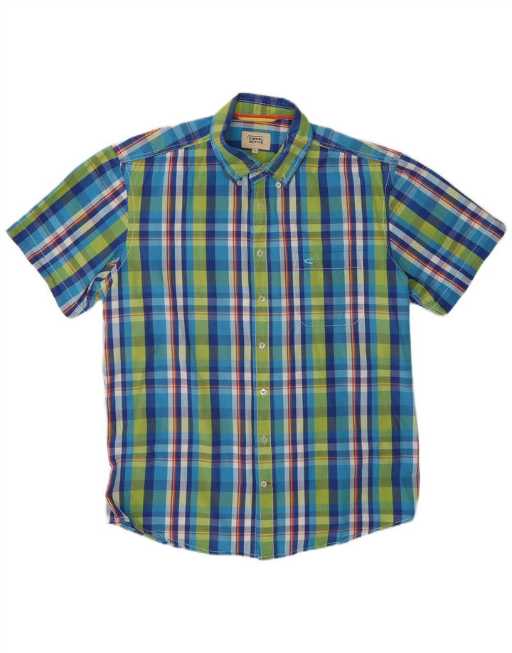 CAMEL ACTIVE Camisa de manga corta para hombre de algodón con cuadros multicolores grandes
