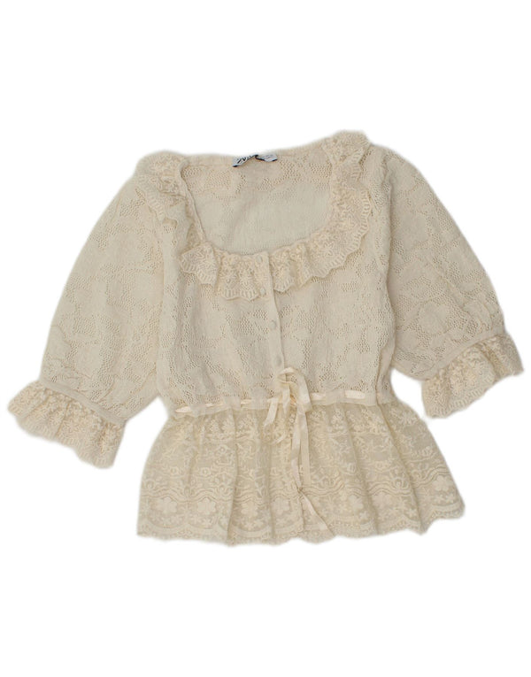 Zara Blusa Corta De Ganchillo Para Mujer UK 8 Small Off White