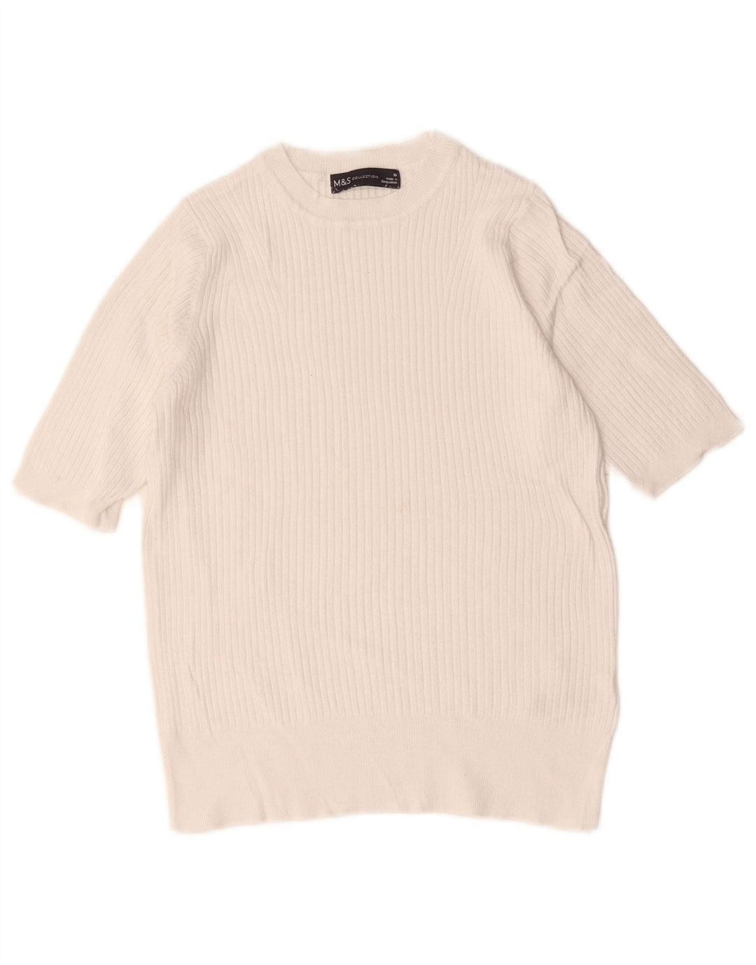 Marks & Spencer Suéter Corto con Cuello Redondo para Mujer UK 10 Small White