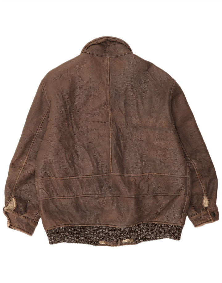 Chaqueta de piel de oveja vintage para hombre IT 52 XL marrón moteado