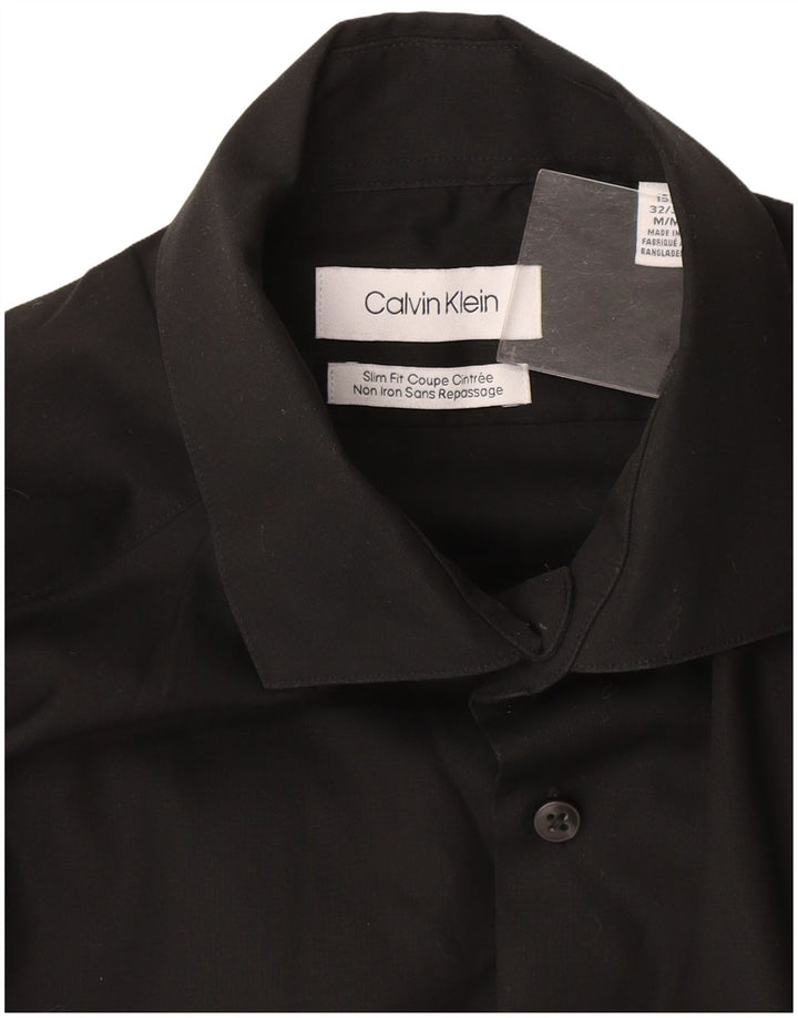Calvin Klein Camisa Slim Fit para Hombre Talla 15 1/2 Mediana Algodón Negro