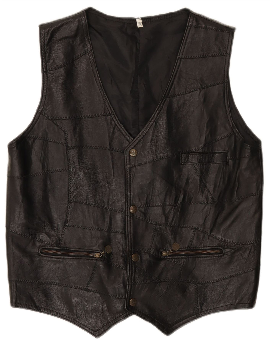 Chaleco de cuero vintage para hombre XL Patchwork negro