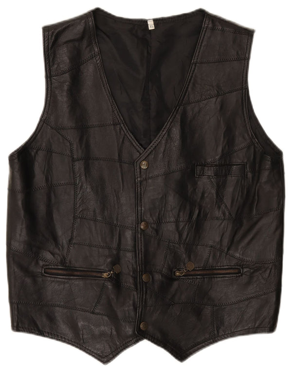 Chaleco de cuero vintage para hombre XL Patchwork negro