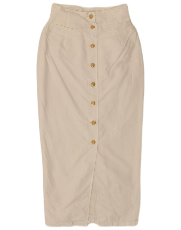 Vintage mujer Midi falda Reino Unido 10 pequeño W26 algodón blanco