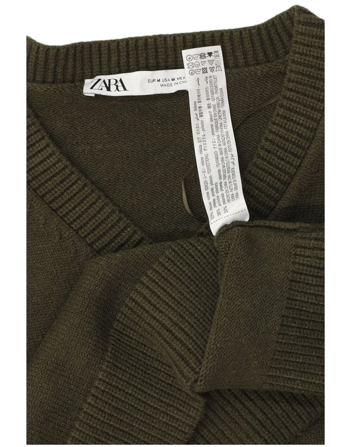 Zara Mujer Crop Jumper Sweater UK 12 Viscosa Verde Medio