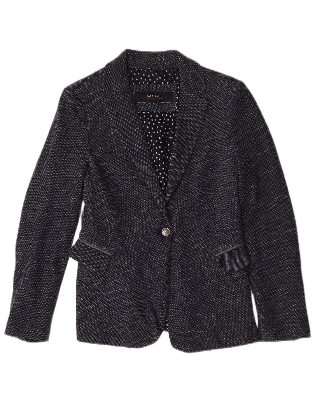 Zara Chaqueta Blazer De 1 Botón para Mujer UK 42 Mediana Azul Marino Moteada