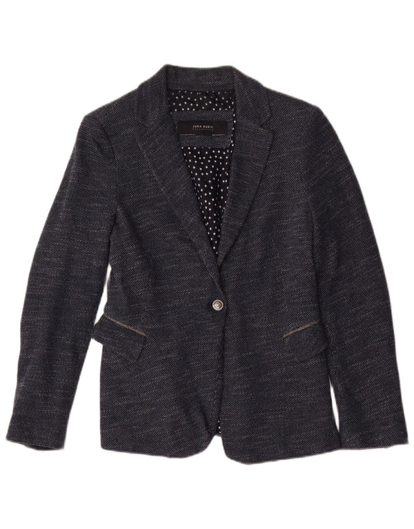 Zara Chaqueta Blazer De 1 Botón para Mujer UK 42 Mediana Azul Marino Moteada