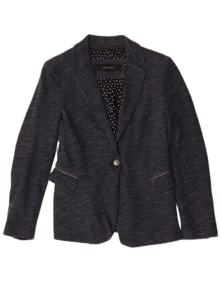 Zara Chaqueta Blazer De 1 Botón para Mujer UK 42 Mediana Azul Marino Moteada