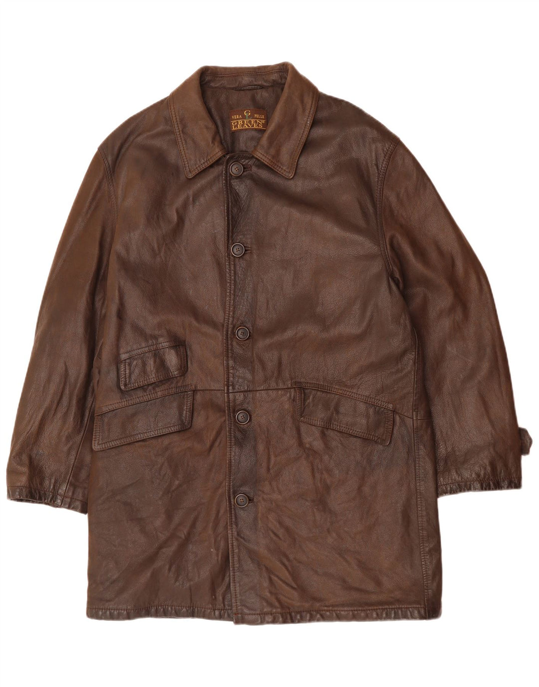 Abrigo de cuero para hombre Green Leaves Reino Unido 40 Cuero marrón grande