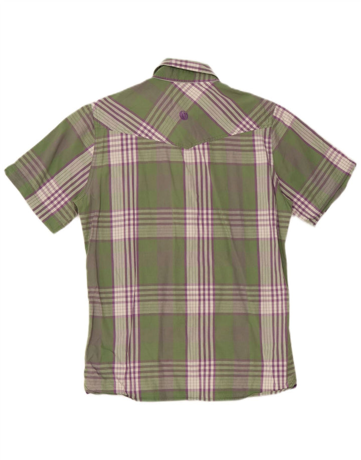 FAT FACE Camisa de manga corta para hombre de algodón a cuadros verdes pequeños
