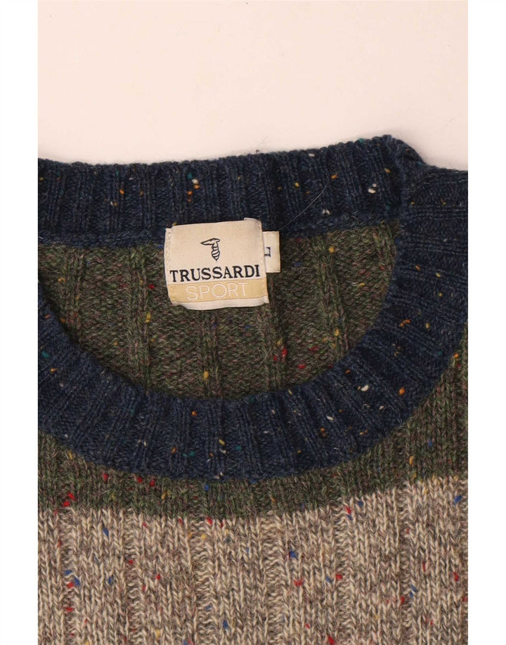 Trussardi Jersey De Cuello Redondo Grande De Lana A Rayas Multicolor