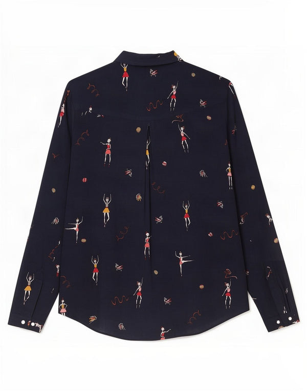 Zara Womens Graphic Shirt Blouse UK 6 XS Navy Blue Viscose