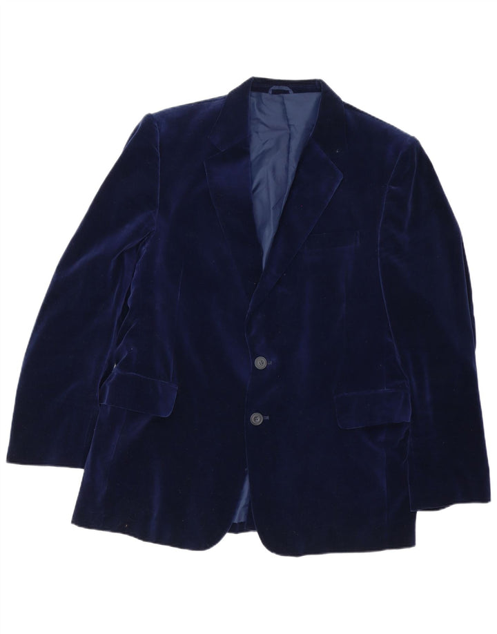 Vintage hombres 2 botones terciopelo Blazer chaqueta IT 46 pequeño algodón azul marino