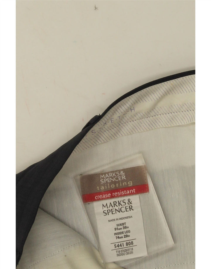 Marks & Spencer Pantalón de traje recto para hombre W36 L29 Poliéster azul marino