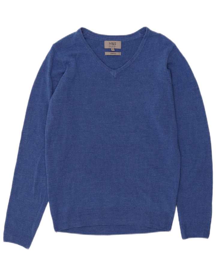 Marks & Spencer Suéter con Cuello en V para Mujer UK 10 Pequeño Acrílico Azul