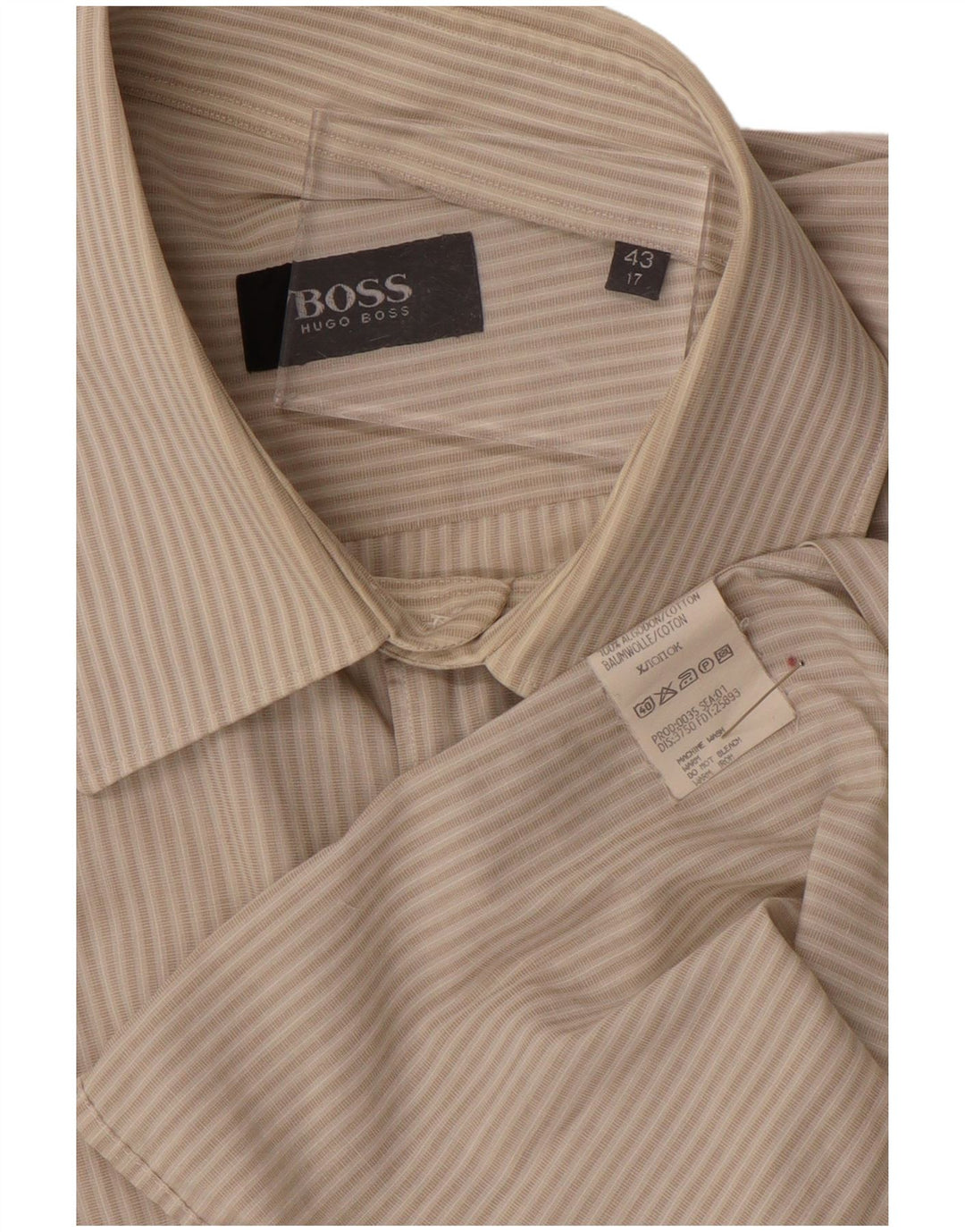 Camisa HUGO BOSS Hombre Talla 43 17 XL Algodón Rayas Beige