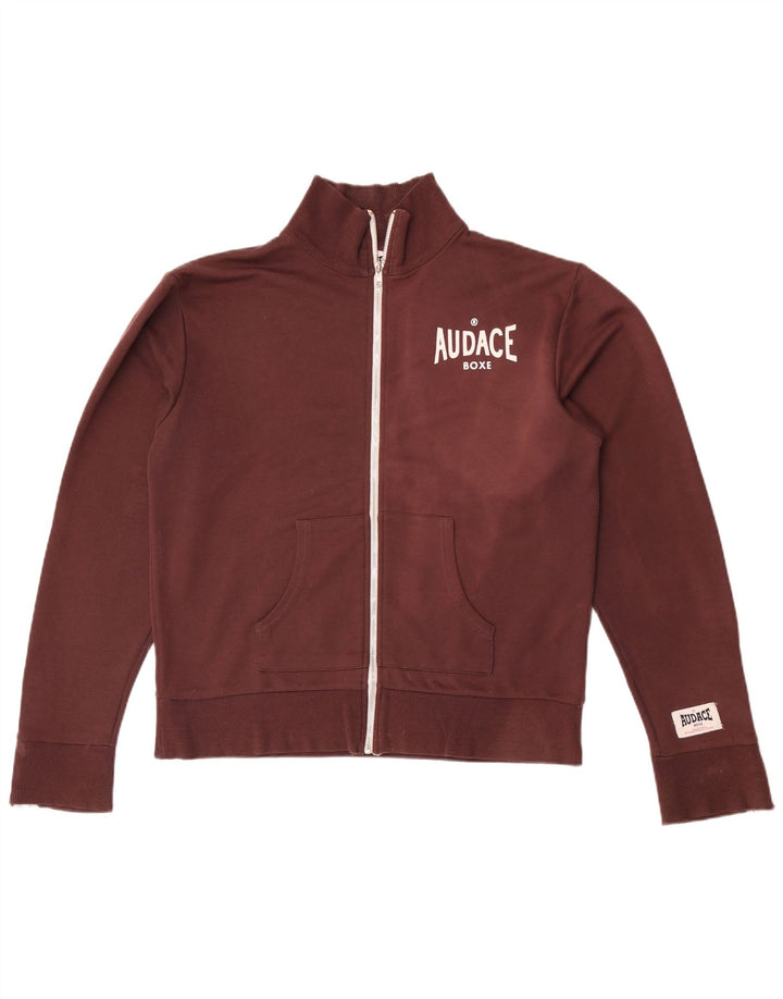 Vintage hombres gráfico chándal top chaqueta medio marrón algodón