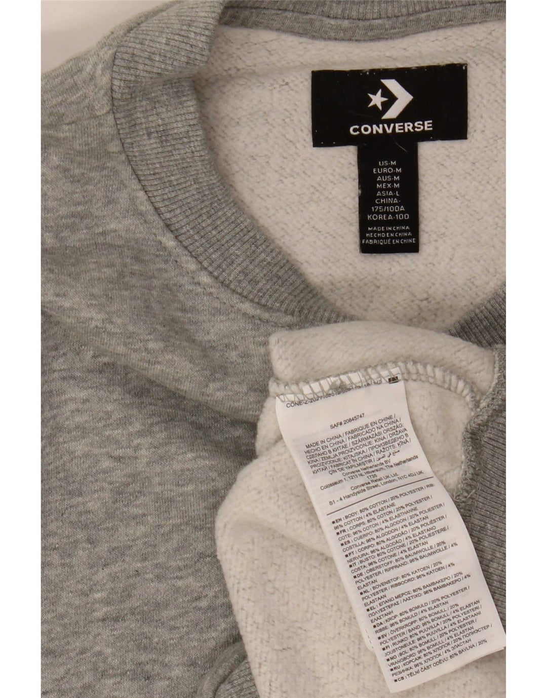 Converse Hombre Peanuts Graphic Sudadera Jumper Algodón Gris Medio