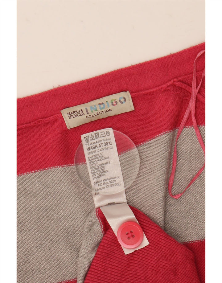 Marks & Spencer Suéter Cárdigan Largo para Mujer UK 44 Mediano Rosa Rayas