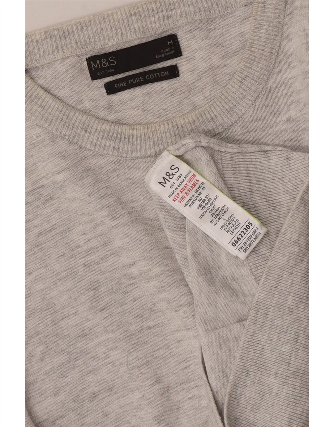 Marks & Spencer Jersey de cuello redondo para hombre de algodón moteado gris medio